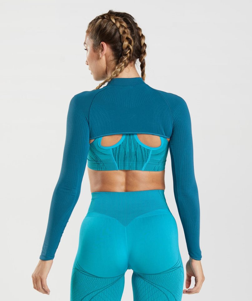 Women's Gymshark Apex Seamless Shrug Sweatshirts Turquoise | CA A15680